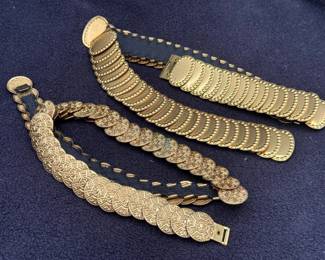 (2) Gold Tone Coin Cascading Elastic Belts
