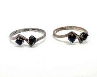 Pair of Matching Sterling Silver Rings with Blue Gemstones
