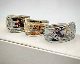 (3) Vintage Spoon Rings - Silver-Tone
