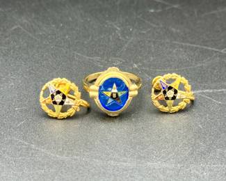 14KT Gold Masonic Ring & 1/20 12KT GF Earrings
