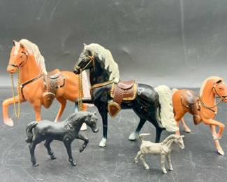 (5) Vintage Metal Horse Figurine Toys
