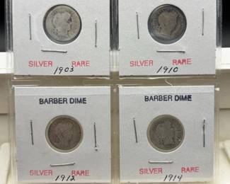 (4) Sleeved Barber Dimes
Includes
1903
1910-D
1912-D
1914

