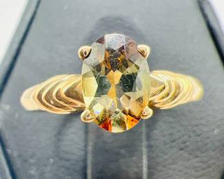 14K Gold Ring with Sparkling Amber Solitaire
