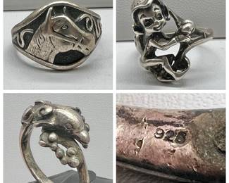 (3) Horse, Dolphin & Elf Rings ft. Sterling Silver
