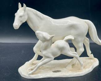 VINTAGE NORITAKE BONE CHINA NIPPON TOKI KAISHA MARE HORSE WITH FOAL FIGURINE

