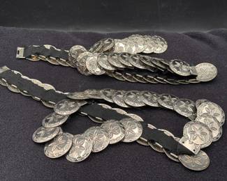 (2) Vintage Silver Tone Coin Elastic Belts
