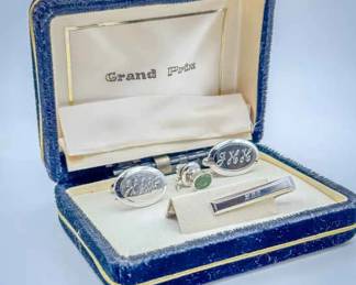 Vintage Monogrammed Cufflink & Tie Clip Set in Case
