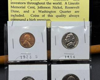 “Proof Set Of Coins”
Includes
1973-S Quarter, Dime & Penny
1956 nickel for some reason
