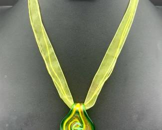 Green Glass Pendant Necklace
