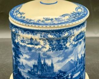 Blue & White Transfer ware Biscuit Jar
