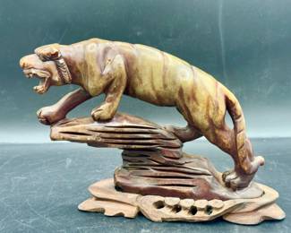 Carved Tiger Figurine-Possibly Ochre Soapstone
