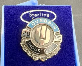 Sterling Silver Quabbin Industries 20 Year Pin
