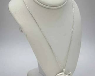 Sterling Silver Twin Dolphin Pendant Necklace
