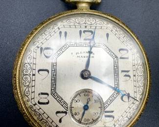 ILLINOIS 14KT Gold Filled OPEN FACE POCKETWATCH WORKING
