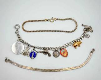 (3) Vintage Bracelets – Charm & Chain Styles
