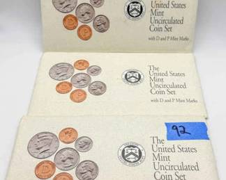 1992 U.S. Mint Uncirculated Coin Sets – Lot of 3
