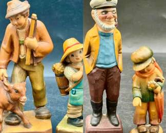 (4) Figurines Feat. Anri
A couple of tiny chips as shown 
ANRI Club Wood Carving #2 Boy w/ Umbrella #665-002 4" Italy 
Sailor Figurine glass
ANRI Hand-Carved Wooden "Harvest Time" Boy - Ferrandiz, 4"
Wooden man with cow figurine 
