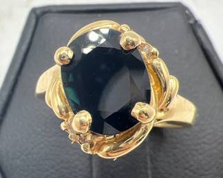 14K Gold Ring ft. Deep Blue Gemstone with Diamond Accents
