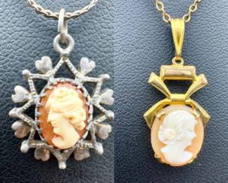 (2) Vintage Cameo Necklaces-Sterling Silver & 1/20 12K
