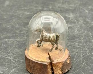 Vintage Barbara Scarponi Horse Miniature On Signed Wooden Base
