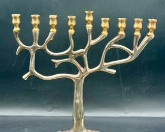 Vintage Hanukkah Metal Tree Of Life Menorah
