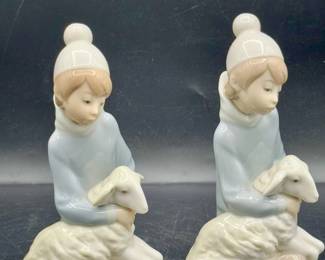 (2) Lladro Figurine 4676 Shepherd with Lamb, boy with sheep, Nativity
