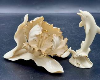 Vintage Lenox Classic Parrot Tulip & Dolphin Fine China Figurines
