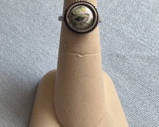 Sterling ring with hand painted bird