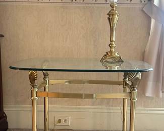 Glass and brass coffee and end table set