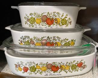 Vintage Set of "Spice of Life" Corningware Casserole Dishes (with lids)