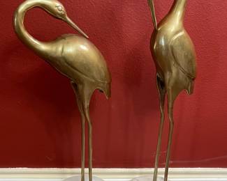 Vintage Set of Large Mid-Century Brass Asian Cranes