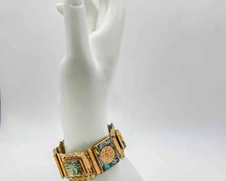 Mexican Sterling Silver & Abalone Panel Bracelet
