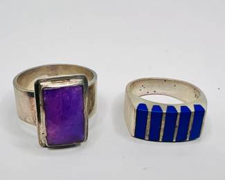 (2) Blue & Purple Sterling Silver Rings Size 9.25 & 10.75
