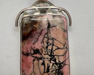 Pink Rhodonite 2.75” Sterling Silver Pendant
