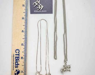 (3) Sterling Silver Horse-Themed Necklaces & Pin
