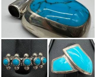 (3) Pieces of Sterling Silver Turquoise Southwestern Jewelry
