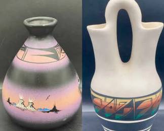 (2) Signed Pieces Of Navajo Pottery Including Wedding Vase

