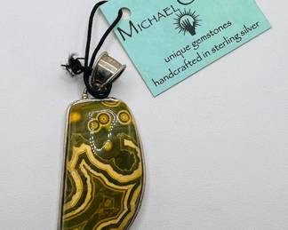 Sterling Silver Orbicular Ocean Jasper Pendant
