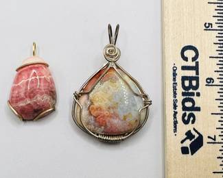 (2) Wire Wrapped Polished Stone Pendants
