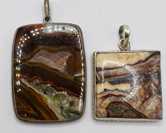 (2) Lace Agate Polished Stone Pendants
