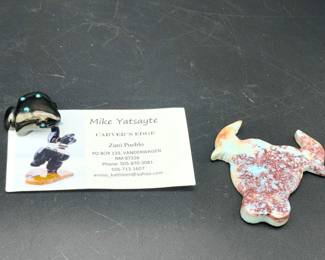 Carved Stone Bull & Zuni Pueblo Carved Frog
