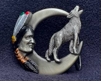 Indigenous Chief Wolf Moon Belt Buckle
