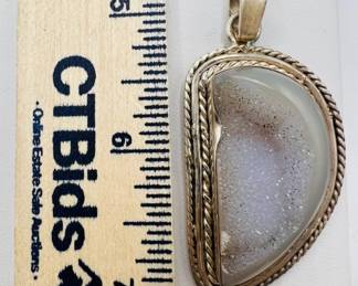 Sterling Silver Sparkling Druzy Chalcedony Pendant
