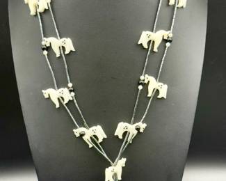 Stone Horse Fetish Necklace W Sterling Silver
