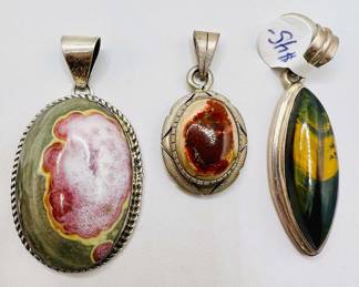 (3) Sterling Silver Polished Stone Pendants
