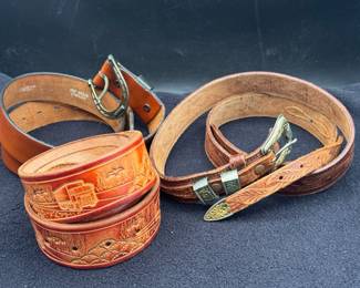 (3) Light Leather Belts Feat - Top Granin Hide 34
