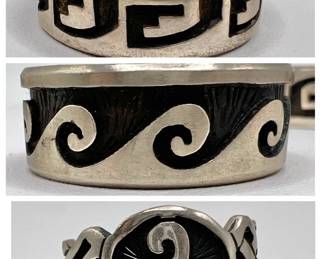 (3) Sterling Silver Rings ft. Waves, Braiding, & Geometric Patterns
