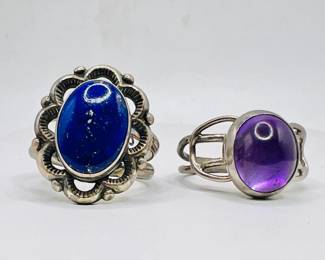 (2) Blue & Purple Sterling Silver Rings Size 8.25-8.5
