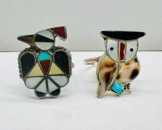 (2) Colorful Bird Southwestern Style Rings
