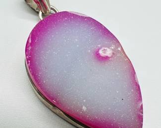 2.25” Sterling Silver Sparkling Pink Druzy Pendant
